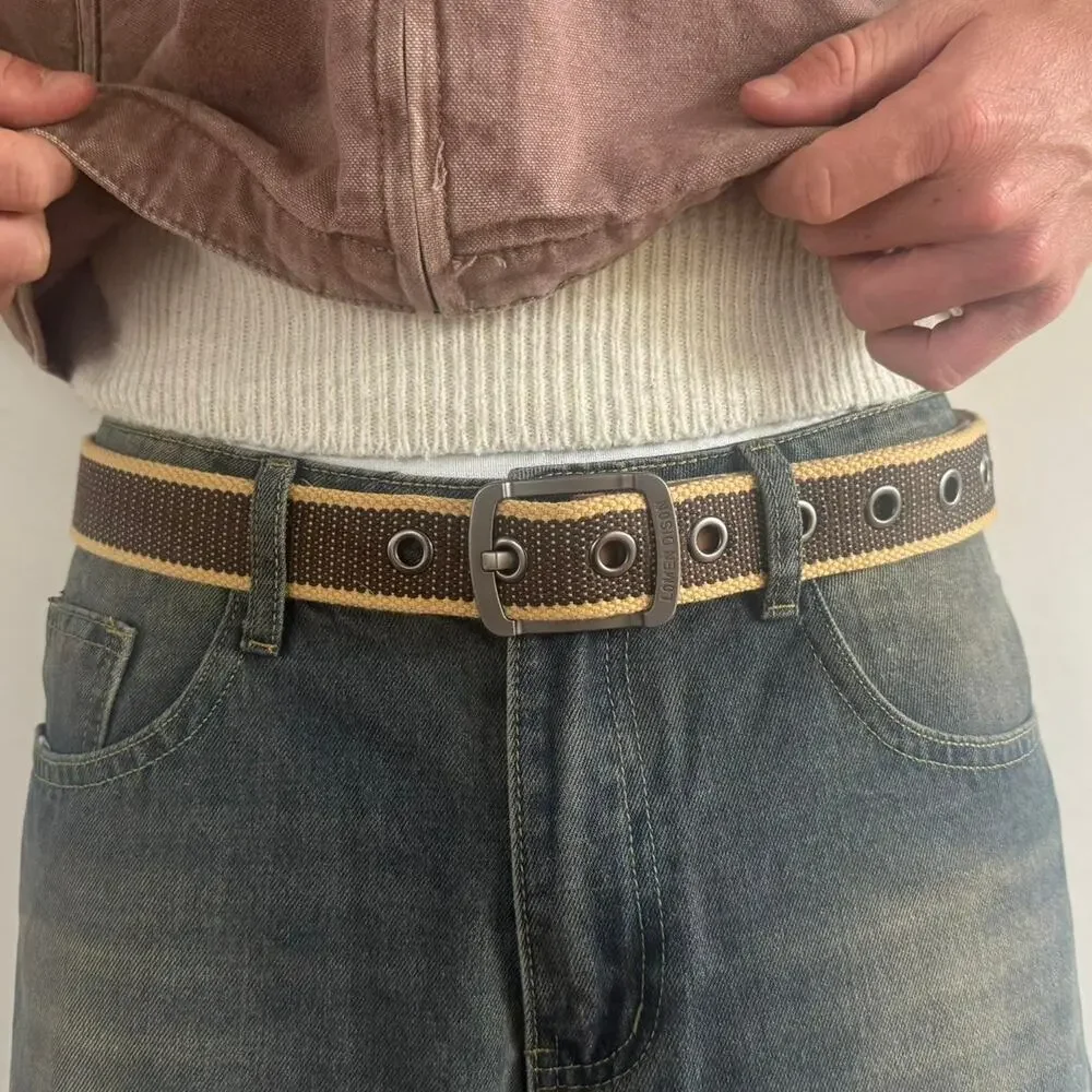 Vintage Brown Tan Canvas Belt Adjustable Fits 26-36 Unisex Streetwear Style